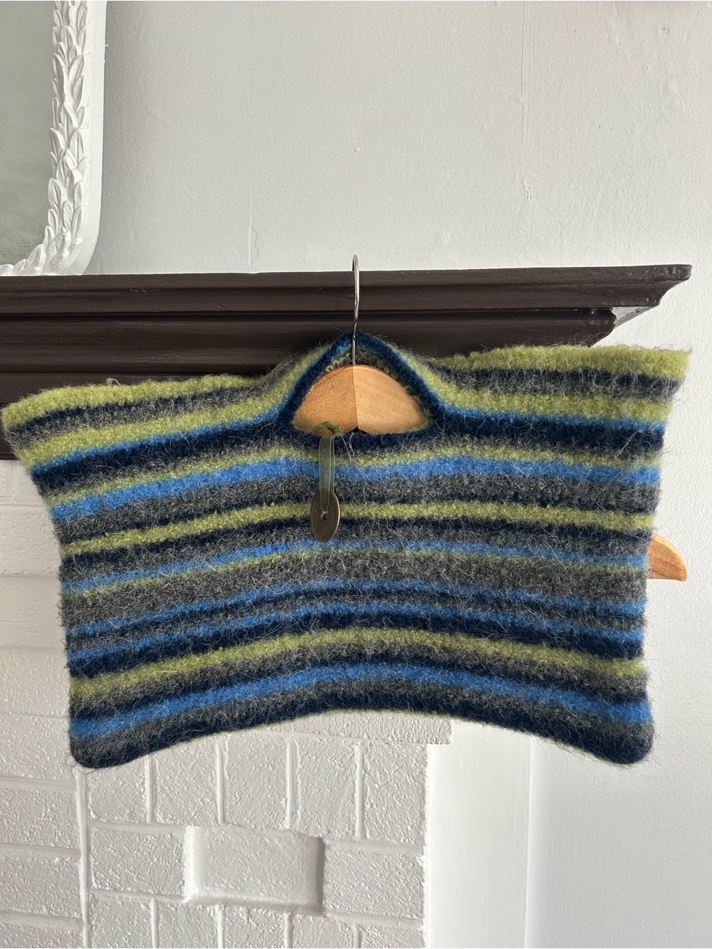 Striped Blue and Green Mohair Blend Handbag